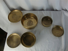 Load image into Gallery viewer, Vintage Oriental Brass Round Nesting Bowls with Lids 3 Bowl Set