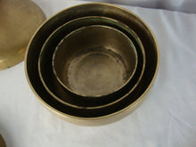 Load image into Gallery viewer, Vintage Oriental Brass Round Nesting Bowls with Lids 3 Bowl Set