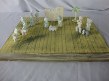 Load image into Gallery viewer, 1989 Precious Moments Painted Pewter Mini 17 Piece Nativity Set with Handmade Display Board
