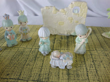 Load image into Gallery viewer, 1989 Precious Moments Painted Pewter Mini 17 Piece Nativity Set with Handmade Display Board