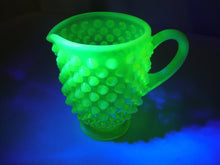 Load image into Gallery viewer, Vintage Fenton Topaz Uranium Opal Hobnail Footed Creamer Pitcher