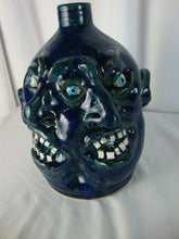 Load image into Gallery viewer, Marvin Bailey SC Folk Art Pottery Dark Blue Green Streaked Double Ugly Face Jug