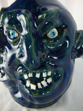 Load image into Gallery viewer, Marvin Bailey SC Folk Art Pottery Dark Blue Green Streaked Double Ugly Face Jug