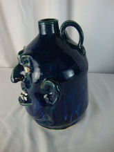 Load image into Gallery viewer, Marvin Bailey SC Folk Art Pottery Dark Blue Green Streaked Double Ugly Face Jug