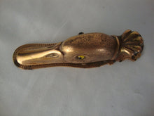 Load image into Gallery viewer, Antique Brass Cast Iron Duck Head Bill Letter Holder Yellow Glass Eyes Table or Wall