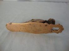 Load image into Gallery viewer, Antique Brass Cast Iron Duck Head Bill Letter Holder Yellow Glass Eyes Table or Wall