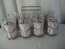 Load image into Gallery viewer, Vintage Jeanette Hellenic Lilac Clear Glasses Set of 8 with Metal Carry Caddy