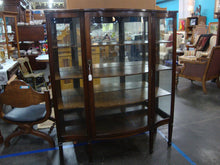 Load image into Gallery viewer, Antique Curved Glass Front Wood Shelves Display Cabinet
