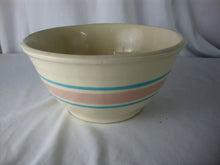 Load image into Gallery viewer, Vintage Weller Stoneware Blue Pink Striped Kitchen Mixing Bowl