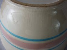Load image into Gallery viewer, Vintage Weller Stoneware Blue Pink Striped Kitchen Mixing Bowl