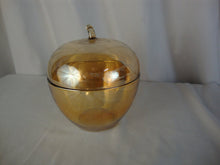 Load image into Gallery viewer, Vintage Jeanette Glass Marigold Carnival Glass Apple Candy Dish with Lid