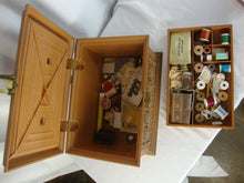 Load image into Gallery viewer, Vintage Faux Wood Max Klein Sewing Box With Contents As Shown