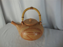 Load image into Gallery viewer, Vintage Handmade Shino Fingerswipe Style Orange Teapot Bamboo Handle