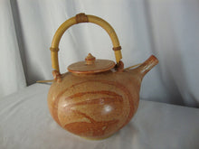 Load image into Gallery viewer, Vintage Handmade Shino Fingerswipe Style Orange Teapot Bamboo Handle