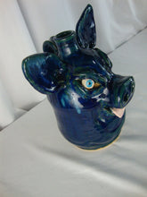 Load image into Gallery viewer, Marvin Bailey Folk Art Potter Blue Green Beady Eye Medium Pig Ugly Face Jug