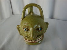 Load image into Gallery viewer, Marvin Bailey Folk Art Potter Green Brown Blue Beady Eye Small Ugly Face Jug
