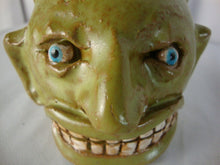Load image into Gallery viewer, Marvin Bailey Folk Art Potter Green Brown Blue Beady Eye Small Ugly Face Jug