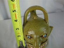 Load image into Gallery viewer, Marvin Bailey Folk Art Potter Green Brown Blue Beady Eye Small Ugly Face Jug