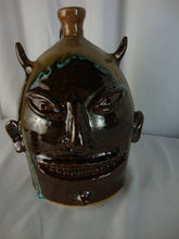 Load image into Gallery viewer, Marvin Bailey Folk Art Potter Brown Tan Blue 9 Inch Devil Ugly Face Jug