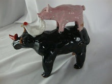 Load image into Gallery viewer, Lynn Bailey Folk Art Pottery Black Bull Cow Pig Hen on Back Cardinal on Neck 6 Inch Figurine