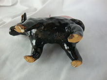 Load image into Gallery viewer, Lynn Bailey Folk Art Pottery Black Bull Cow Pig Hen on Back Cardinal on Neck 6 Inch Figurine