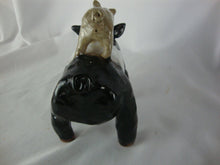 Load image into Gallery viewer, Lynn Bailey Folk Art Pottery Black White Bull Tan Pig on Back Cardinal on Neck 5 Inch Figurine