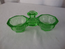 Load image into Gallery viewer, Vintage Uranium Glass Double Salt Cellar with Middle Knob Handle