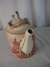 Load image into Gallery viewer, Vintage Transferware Red Cream Manor House Scene Porcelain Teapot