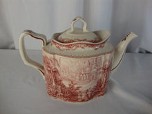 Load image into Gallery viewer, Vintage Transferware Red Cream Manor House Scene Porcelain Teapot