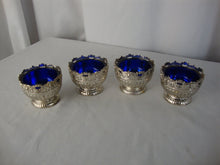 Load image into Gallery viewer, Vintage Raimond Silverplate Salt Cellars with Cobalt Blue Glass Insert Cup Set of 4