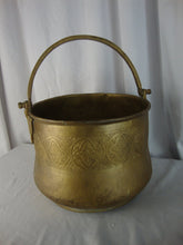 Load image into Gallery viewer, Vintage Engraved Brass Round Bottom Swing Handle Planter Kindling Bucket
