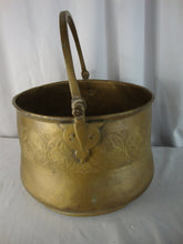 Load image into Gallery viewer, Vintage Engraved Brass Round Bottom Swing Handle Planter Kindling Bucket