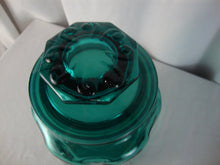 Load image into Gallery viewer, Vintage Teal Blue Glass LE Smith Atterbury Scroll Canister with Lid