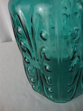 Load image into Gallery viewer, Vintage Teal Blue Glass LE Smith Atterbury Scroll Canister with Lid