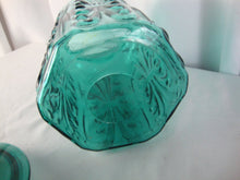Load image into Gallery viewer, Vintage Teal Blue Glass LE Smith Atterbury Scroll Canister with Lid