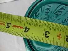 Load image into Gallery viewer, Vintage Teal Blue Glass LE Smith Atterbury Scroll Canister with Lid