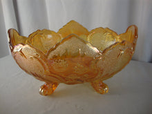 Load image into Gallery viewer, Vintage Jeanette Lombardi Marigold Carnival Glass Footed Bowl