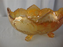 Load image into Gallery viewer, Vintage Jeanette Lombardi Marigold Carnival Glass Footed Bowl