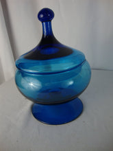 Load image into Gallery viewer, Vintage Empoli Cobalt Blue Glass Circus Tent Footed Candy Dish with Lid