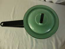 Load image into Gallery viewer, Vintage Mint Green Black Enamel Three Piece Steamer Pot with Lid