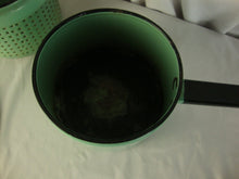Load image into Gallery viewer, Vintage Mint Green Black Enamel Three Piece Steamer Pot with Lid