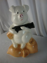 Load image into Gallery viewer, Vintage Pig Guarding Money Bags Ceramic Coin Piggy Bank