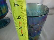 Load image into Gallery viewer, Vintage Indiana Glass Blue Carnival Harvest Grapes Footed Pitcher and (3) Tumbler Glasses