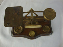 Load image into Gallery viewer, Antique English Postal Wood and Brass Letter Scale with Brass Weights