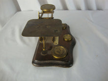 Load image into Gallery viewer, Antique English Postal Wood and Brass Letter Scale with Brass Weights