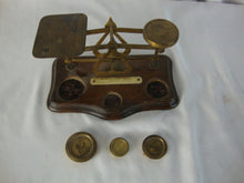 Load image into Gallery viewer, Antique English Postal Wood and Brass Letter Scale with Brass Weights