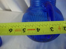 Load image into Gallery viewer, 1930s Hazel Atlas Cobalt Blue Fine Ribbed Ball Pitcher and Four Tumbler Glasses