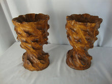 Load image into Gallery viewer, Vintage Monkeypod Carved Rustic Vase Candleholder Set of 2