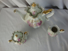 Load image into Gallery viewer, Vintage Nippon Handpainted Rose Mist Teapot Creamer & Sugar Set