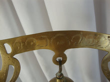 Load image into Gallery viewer, Vintage Etched Brass Dinner Arrival Bell with Brass Etched Stand with Wood Gong